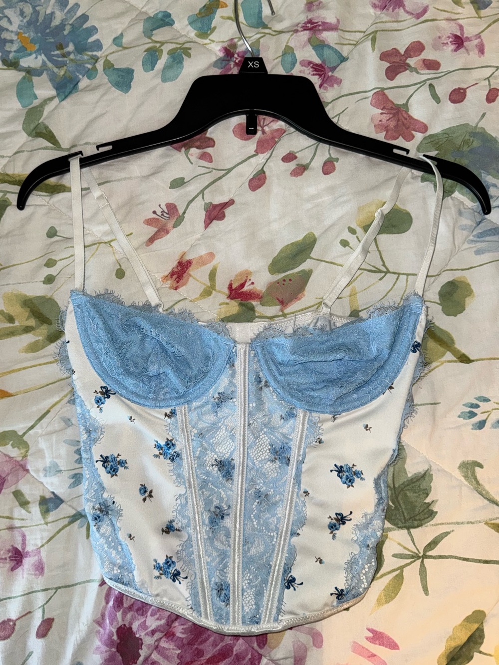Forever 21 Blue Floral Lace Corset Bustier Top New Without Tags - Small